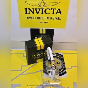 Invicta Racing Cuff Bracelet White Braided Leather Band IG0353 F1 Race Car